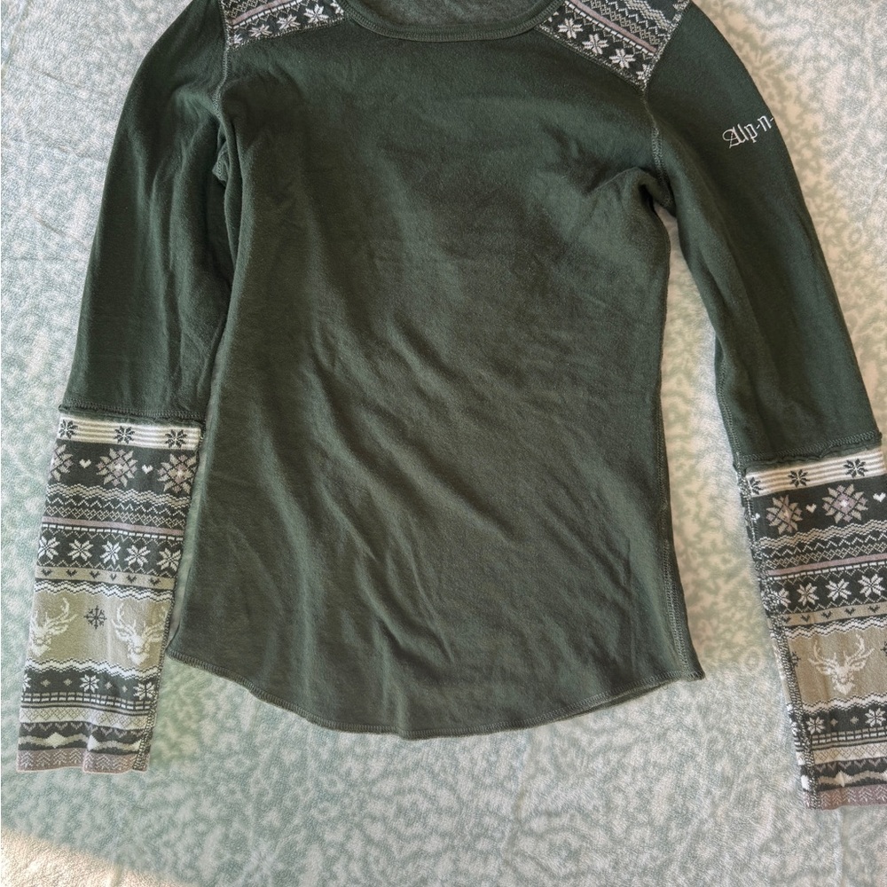 Alp-N-Rock Olive Long Sleeve Top Beautiful Embroidery
